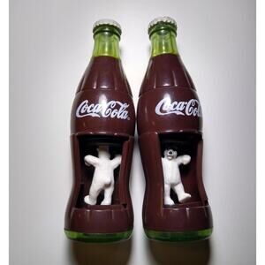Lot 2 Vintage Coca-Cola Burger King Bottle Spinning Dancing POLAR BEAR Toy Coke